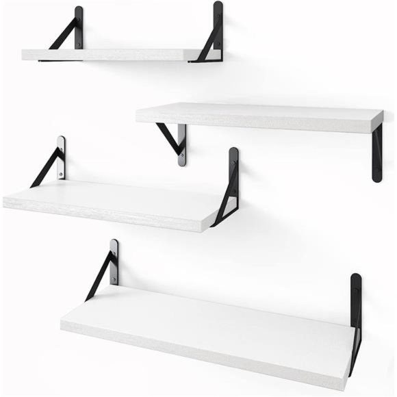 Set of 4 Floating Shelves Gray Wood Wall Mounted Shelf for Living Room White